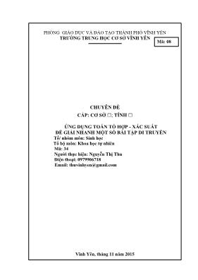 Chuyên đề Ứng dụng toán tổ hợp - Xác suất để giải nhanh một số bài tập di truyền